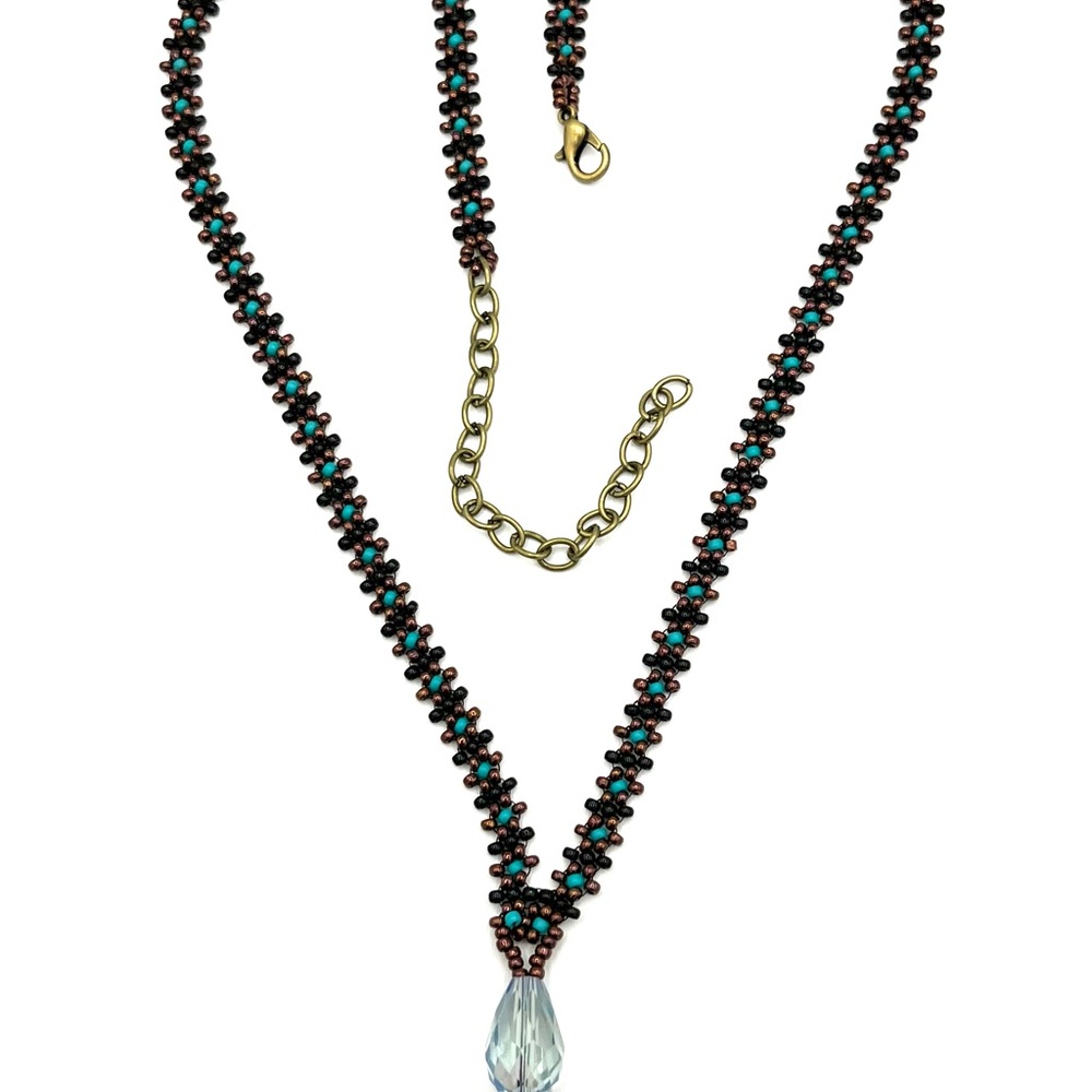 Hand Crafted Beaded Necklace with Aqua Pendant - Picture 8 of 11